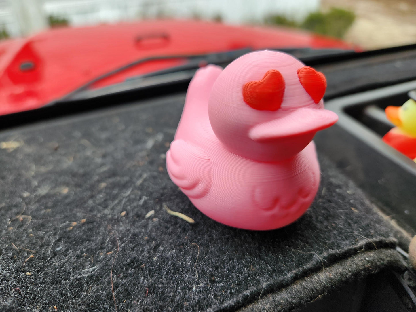3D Printed Non-Squeeze Pink Duck with Heart Eyes for Jeep Lovers - Keep Ducking Alive while Supporting Rescued Farm Animals!