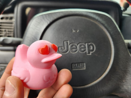 3D Printed Non-Squeeze Pink Duck with Heart Eyes for Jeep Lovers - Keep Ducking Alive while Supporting Rescued Farm Animals!