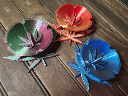 Marijuana Leaf Ashtray with Built-In Poker