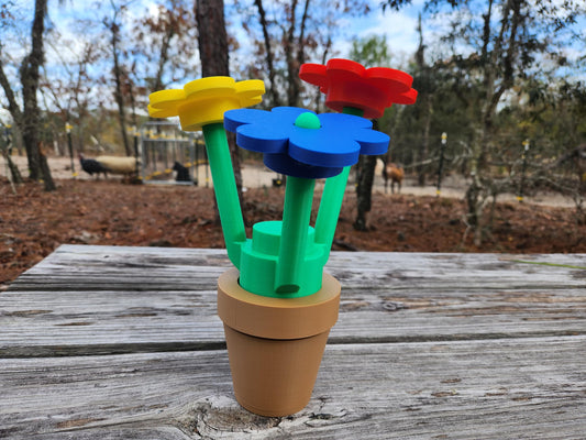 Custom Made Giant Building Block Flowers, Life-Size Brick Blooms with 3 Flowers: Sculptural Fun Bouquet for Your Space, Classic Flowers